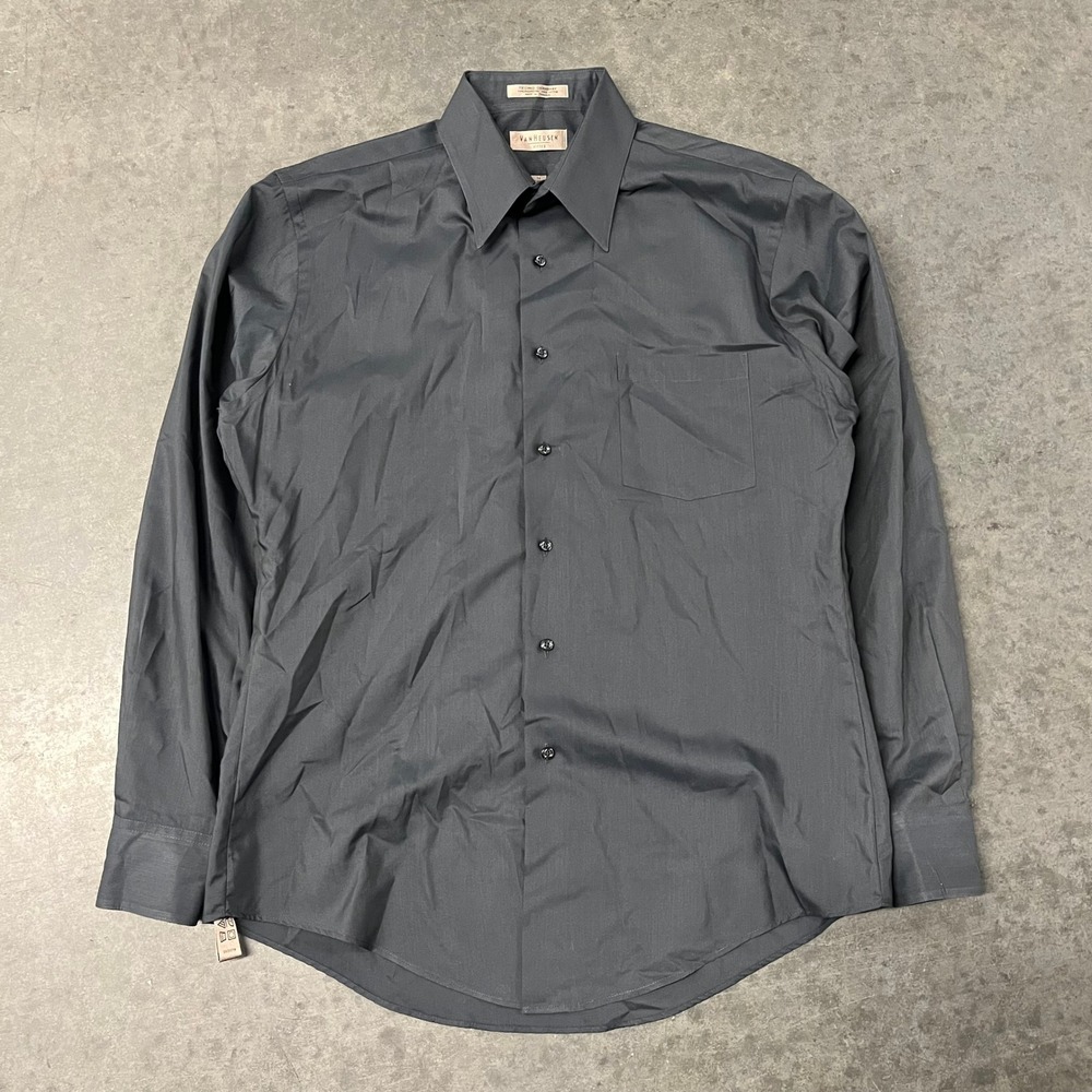 Van Heusen Fitted Dress Shirt Mens 16 34/35 Gray Techno Chambray Long Sleeve - Picture 1 of 5